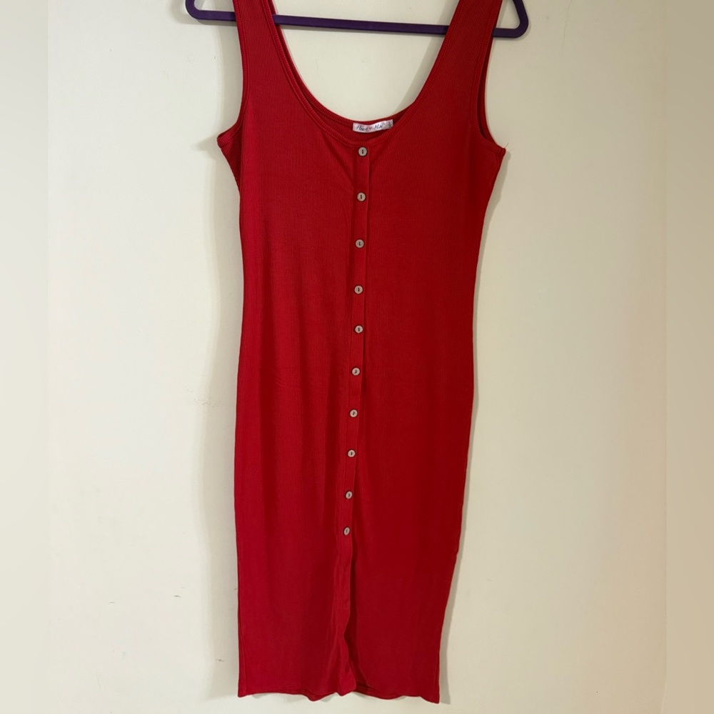 Heart Hips Vibrant Red Button-Front Midi Dress